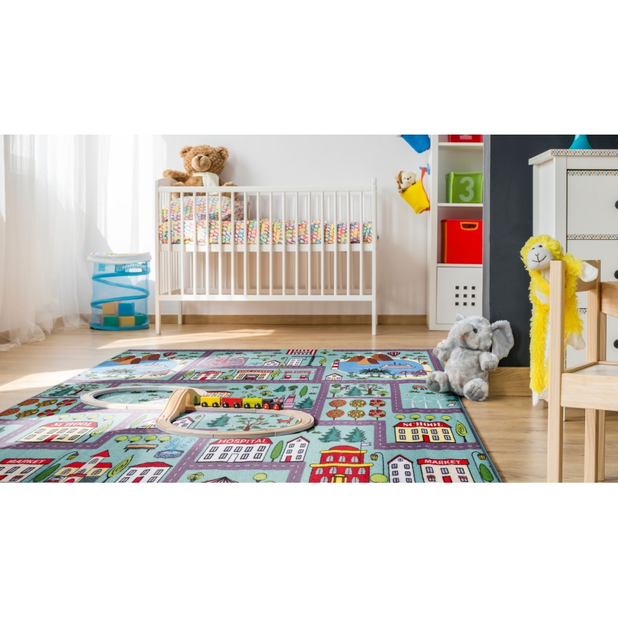 Kinderteppich STELLA STREETS 80x100 cm türkis/Stadt