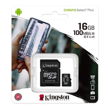 Kingston - MicroSDHC 16GB Canvas Select Plus U1 80MB/s + SD-Adapter