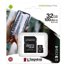 Kingston - MicroSDHC 32GB Canvas Select Plus U1 100MB/s + SD-Adapter