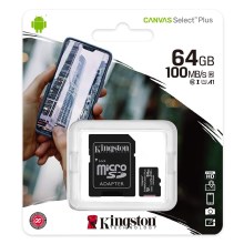 Kingston - MicroSDXC 64GB Canvas Select Plus U1 100MB/s + SD-Adapter