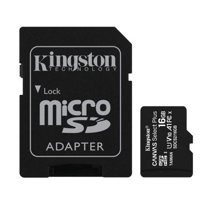 Kingston - MicroSDHC 16GB Canvas Select Plus U1 80MB/s + SD-Adapter