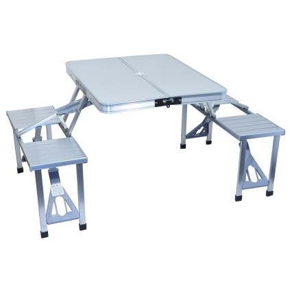 Klappbarer Campingtisch mit Stühlen weiß/matt Chrom