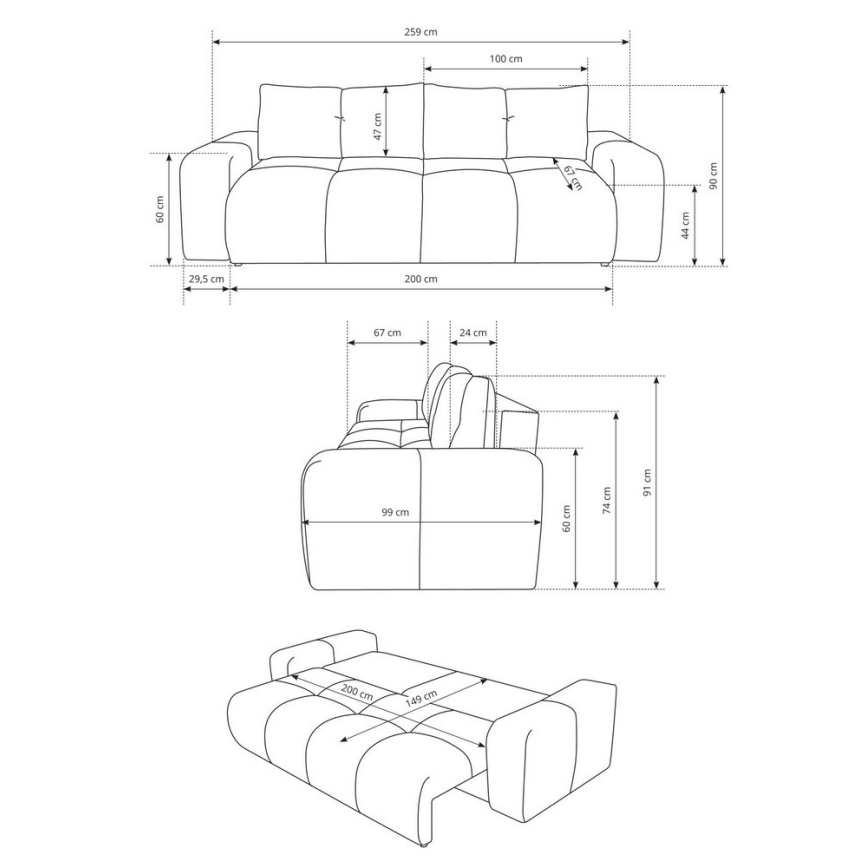 Klappbares Dreisitzer-Polstersofa mit Stauraum ALMADA beige