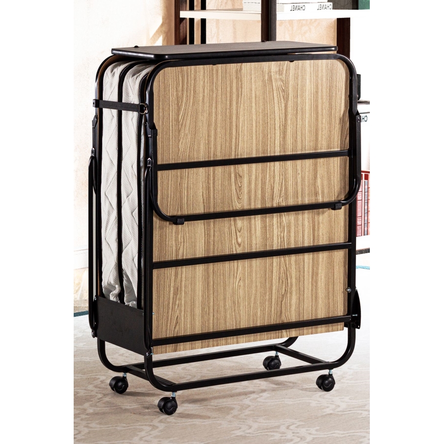 Klappbares Metall-Einzelbett HERON 80x190 cm mit Matratze, weiß – Belastbarkeit 120 kg