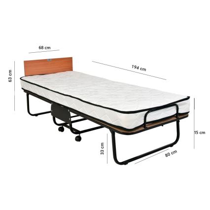 Klappbares Metall-Einzelbett HERON 80x190 cm mit Matratze, weiß – Belastbarkeit 120 kg