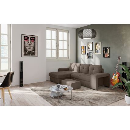 Klappsofa mit Stauraum und Hocker PALERMO braun links