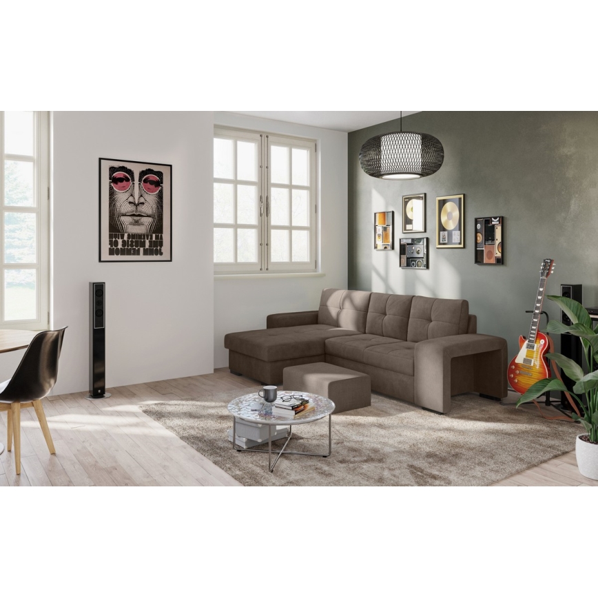 Klappsofa mit Stauraum und Hocker PALERMO braun links