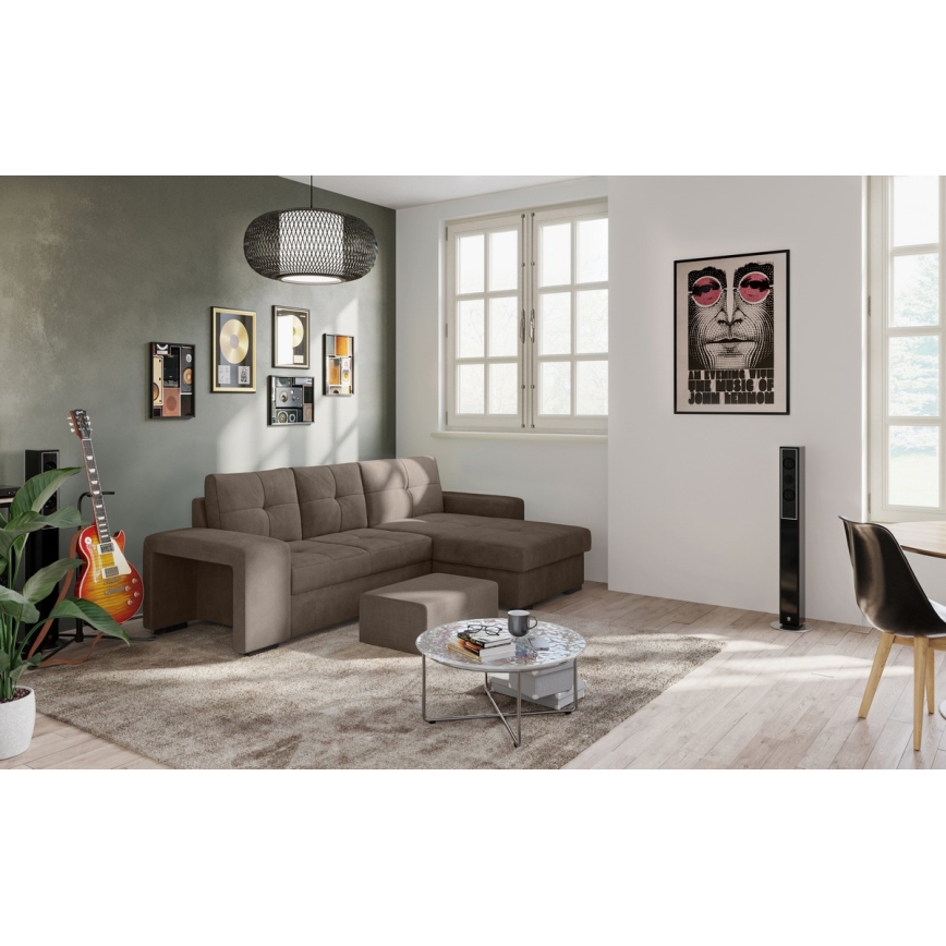 Klappsofa mit Stauraum und Hocker PALERMO braun rechts