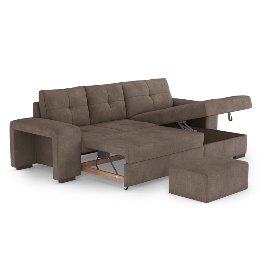 Klappsofa mit Stauraum und Hocker PALERMO braun rechts