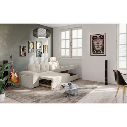 Klappsofa mit Stauraum und Hocker PALERMO hellgrau rechts