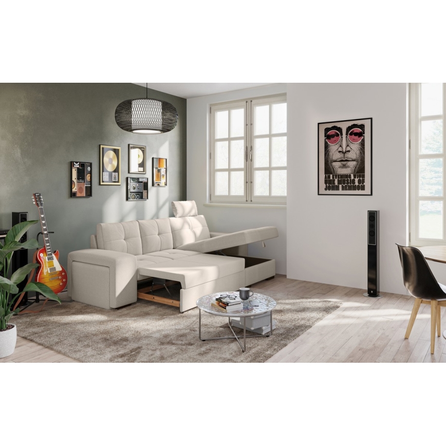 Klappsofa mit Stauraum und Hocker PALERMO hellgrau rechts
