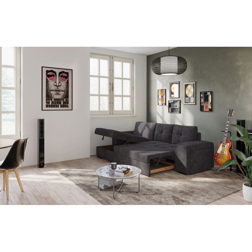 Klappsofa mit Stauraum und Hocker PALERMO schwarz links