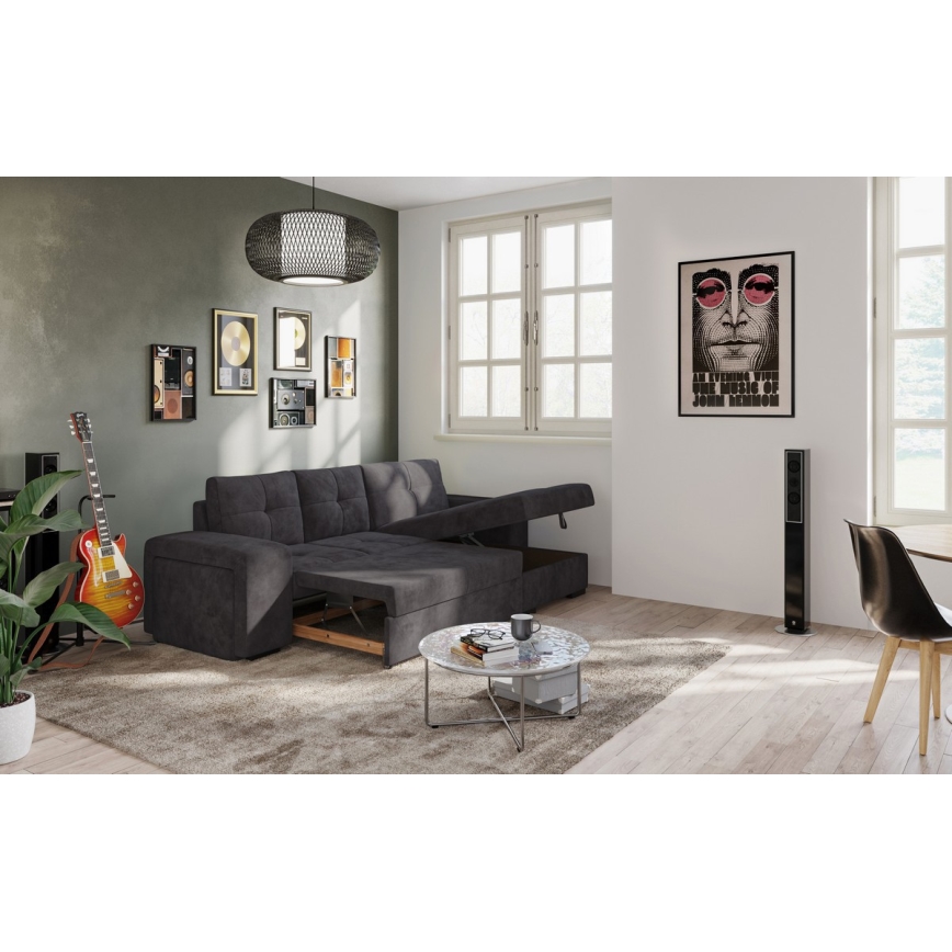 Klappsofa mit Stauraum und Hocker PALERMO schwarz rechts