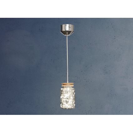 LED Kronleuchter an Kabel SHOCK LED/5W/230V glänzender Chrom/Holz