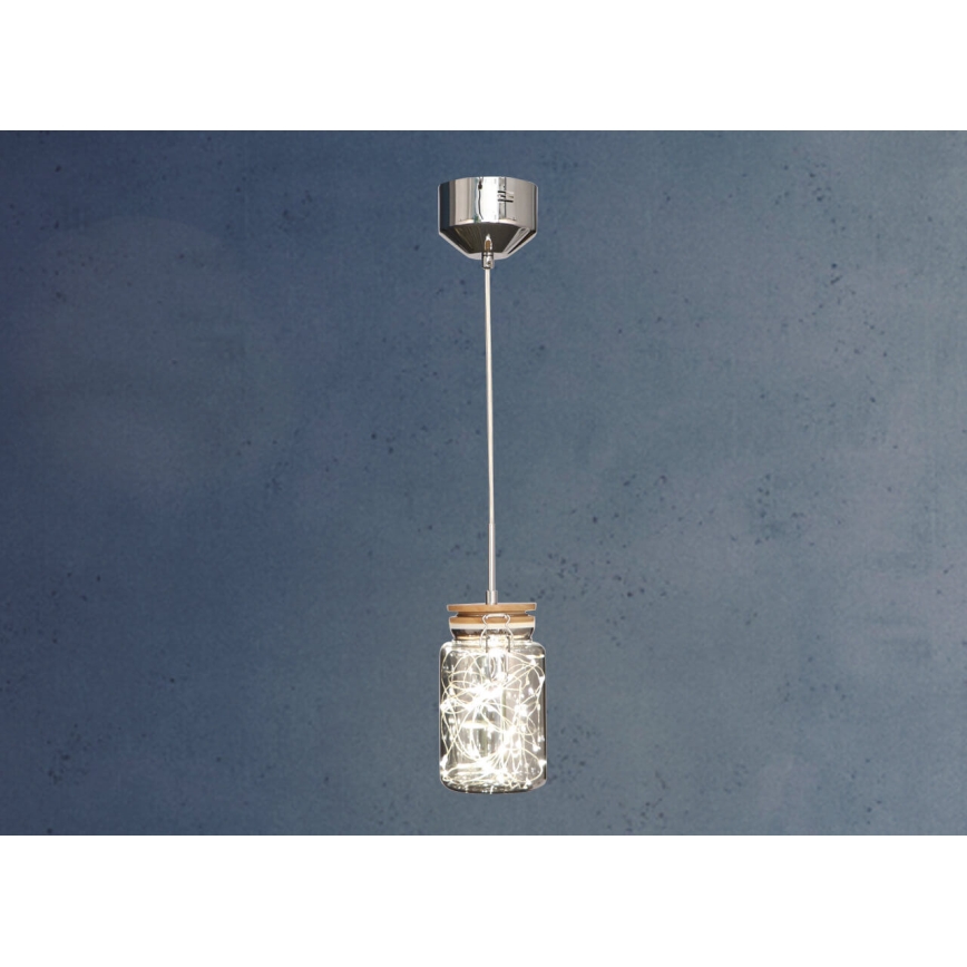 LED Kronleuchter an Kabel SHOCK LED/5W/230V glänzender Chrom/Holz