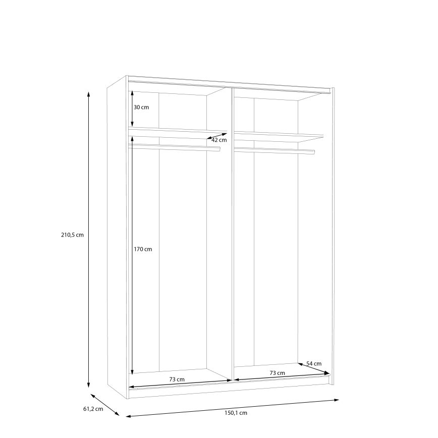 Kleiderschrank KARO 150 x 210 cm weiß