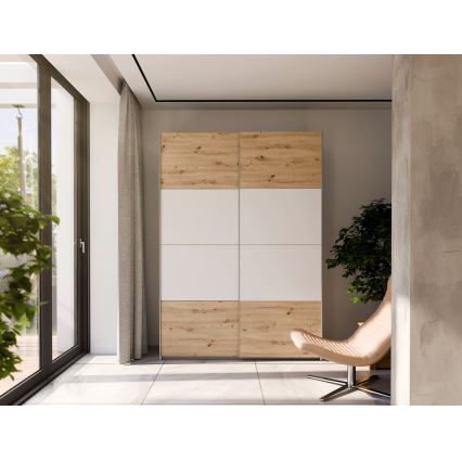 Kleiderschrank KARO 150x210 cm weiß/Eiche Artisan