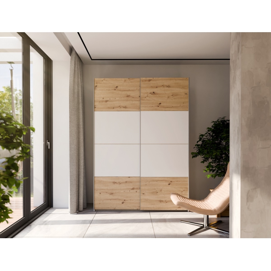 Kleiderschrank KARO 150x210 cm weiß/Eiche Artisan