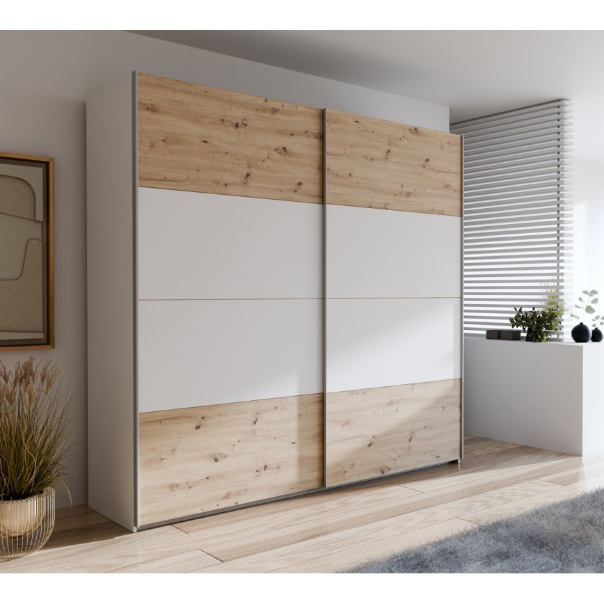 Kleiderschrank KARO 220x210 cm weiß/Artisan-Eiche