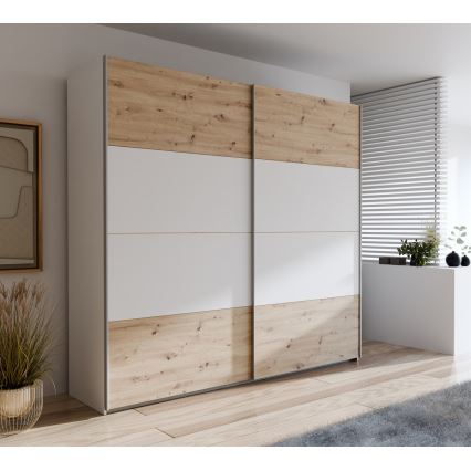 Kleiderschrank KARO 220x210 cm weiß/Eiche Artisan