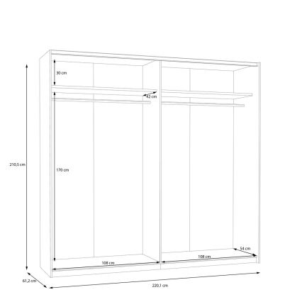 Kleiderschrank KARO 220x210 cm weiß/Eiche Artisan