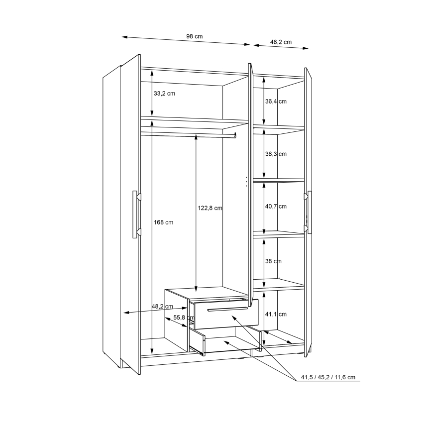 Kleiderschrank MARO mit Spiegel, 150x213 cm, Artisan-Eiche