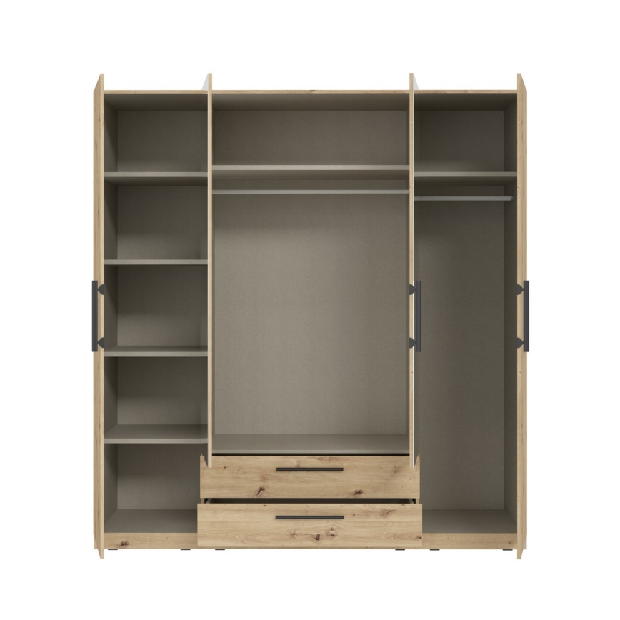 Kleiderschrank MARO mit Spiegel, 200x213 cm, Eiche Artisan