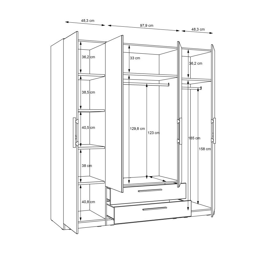 Kleiderschrank MARO mit Spiegel, 200x213 cm, Eiche Artisan