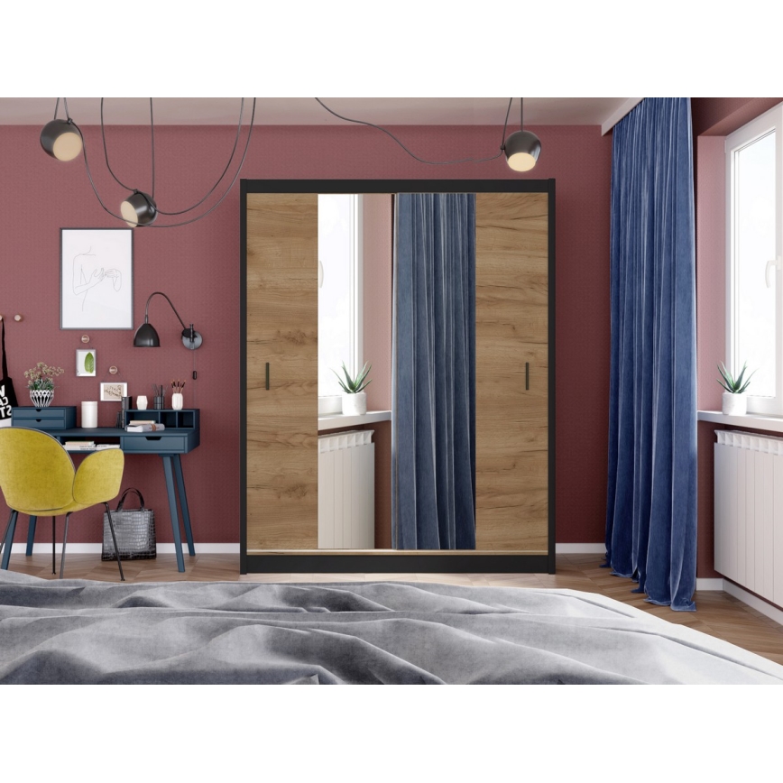 Kleiderschrank mit Spiegel MIRO 203x215 cm Eiche Craft/Schwarz