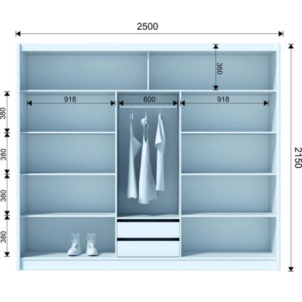 Kleiderschrank mit Schiebetüren SAPHIRA 250x215 cm Eiche Wotan