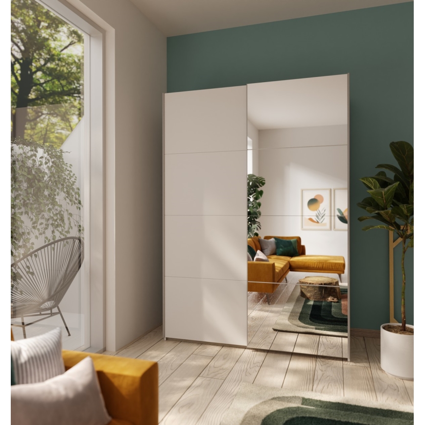 Kleiderschrank mit Spiegel KARO 150x210 cm weiß