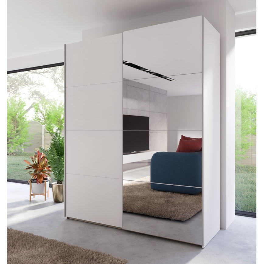 Kleiderschrank mit Spiegel KARO 170×210 cm weiß