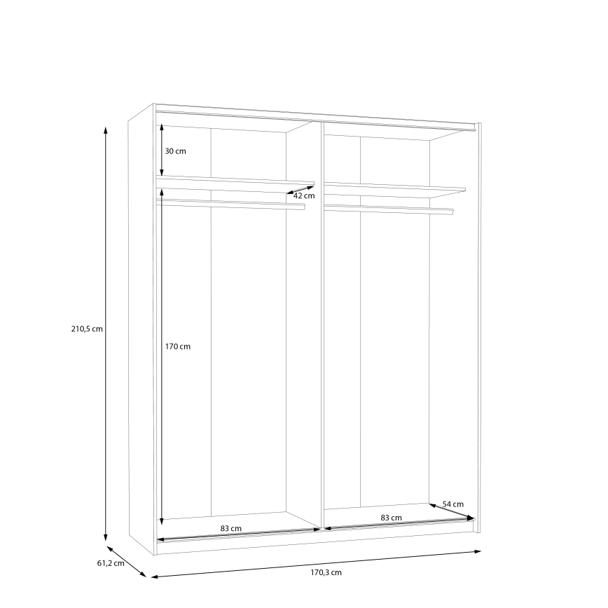 Kleiderschrank mit Spiegel KARO 170×210 cm weiß
