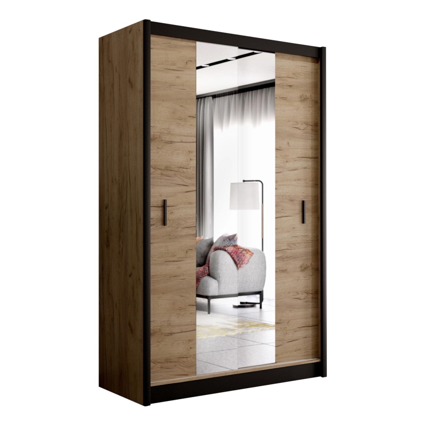 Kleiderschrank mit Spiegel MIRO 150x215 cm Eiche Craft/schwarz
