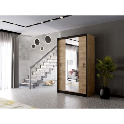 Kleiderschrank mit Spiegel MIRO 150x215 cm Eiche Craft/schwarz
