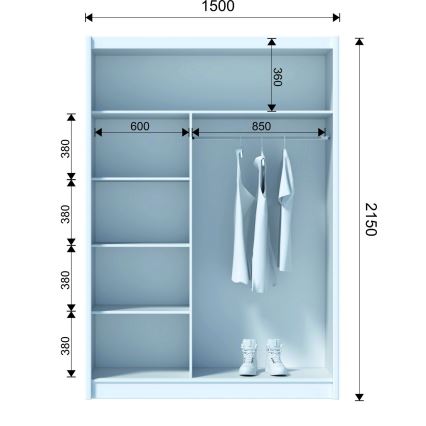Kleiderschrank mit Spiegel MIRO 150x215 cm Eiche Craft/schwarz
