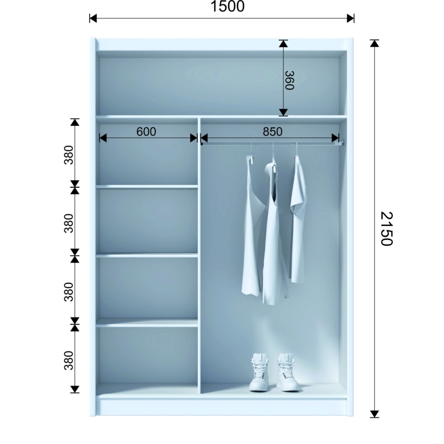 Kleiderschrank mit Spiegel MIRO 150x215 cm Eiche Craft/schwarz