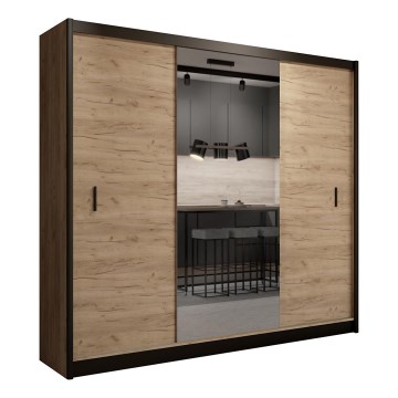Kleiderschrank mit Spiegel MIRO 250x215 cm Eiche Craft/schwarz