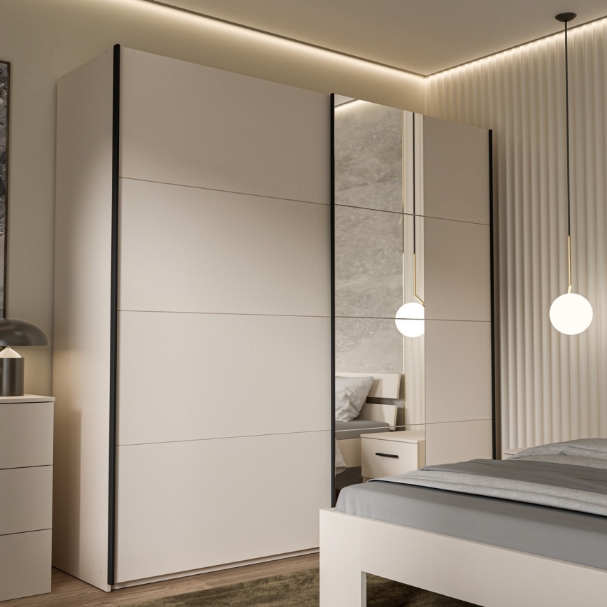 Kleiderschrank mit Spiegel ODEN 220x210 cm beige