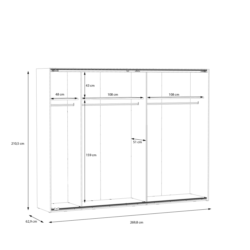 Kleiderschrank mit Spiegel OREN 270x210 cm Eiche Artisan