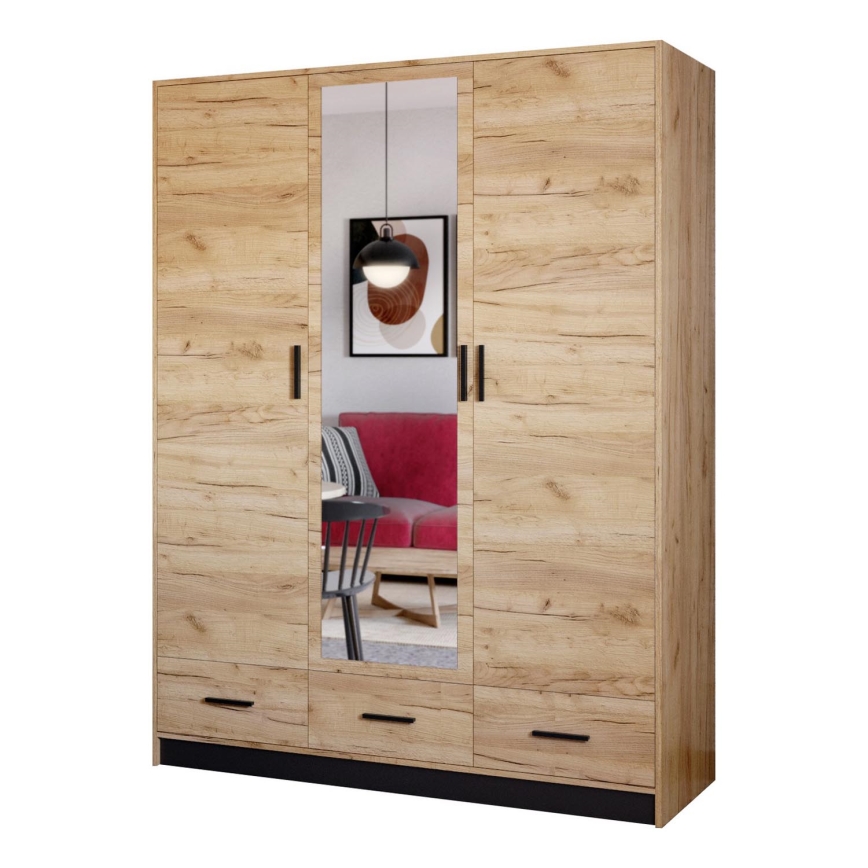 Kleiderschrank mit Spiegel SANNA 150x215 cm Eiche Craft
