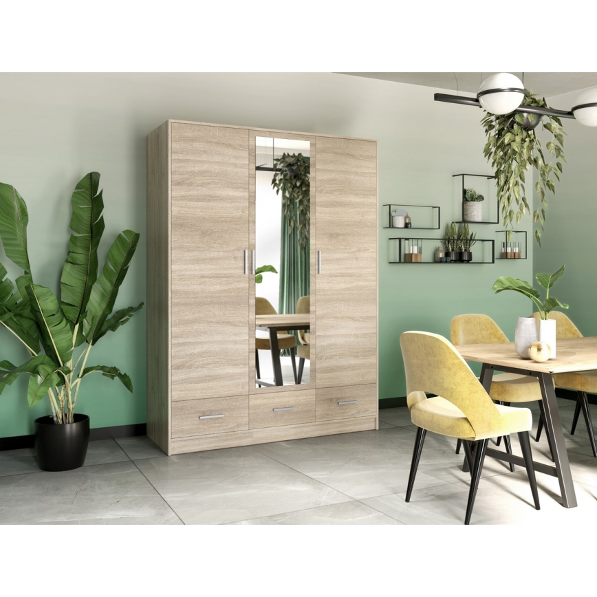 Kleiderschrank mit Spiegel SANNA 150x215 cm Eiche Sonoma