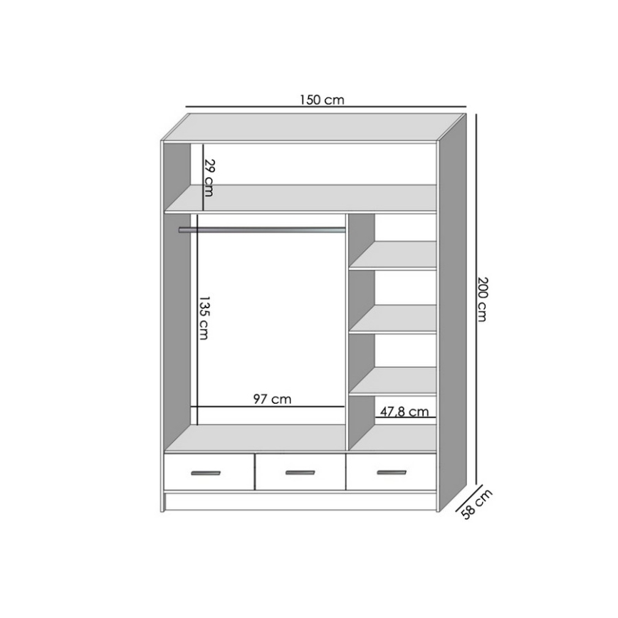 Kleiderschrank mit Spiegel SANNA 150x215 cm weiß