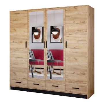 Kleiderschrank mit Spiegel SANNA 200x215 cm Eiche Craft