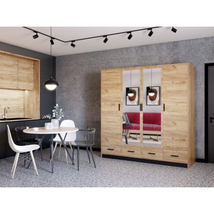 Kleiderschrank mit Spiegel SANNA 200x215 cm Eiche Craft