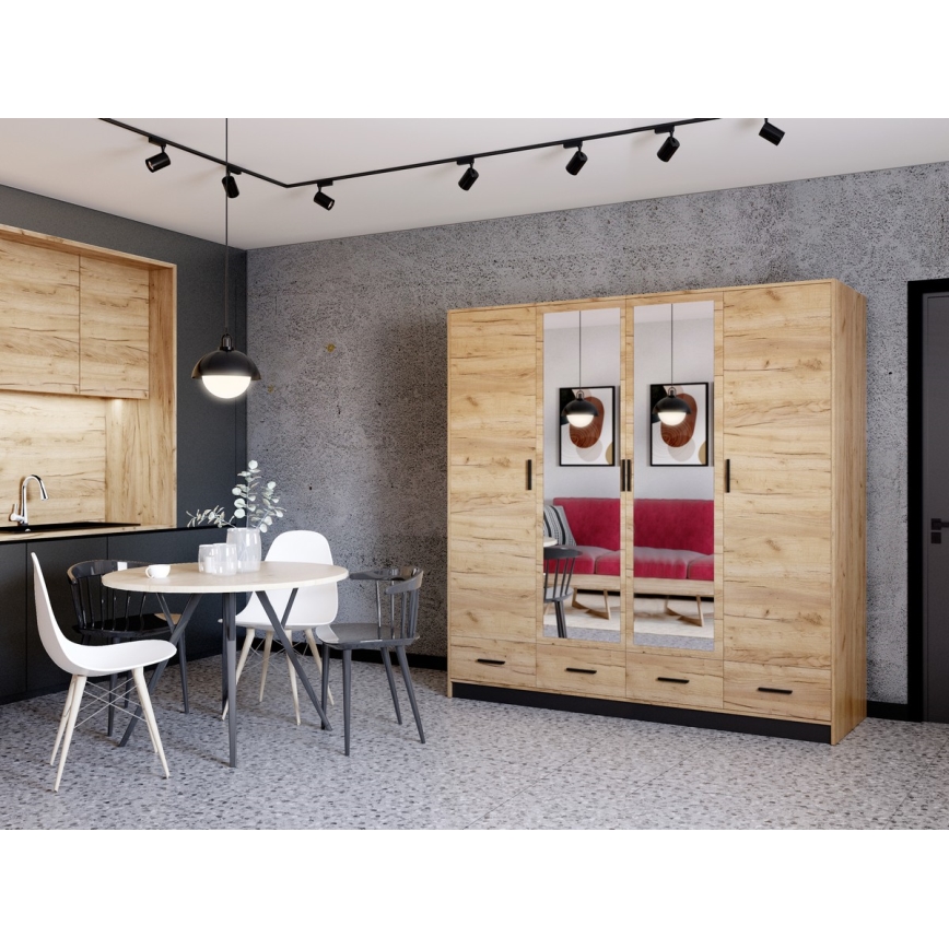 Kleiderschrank mit Spiegel SANNA 200x215 cm Eiche Craft