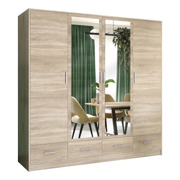 Kleiderschrank mit Spiegel SANNA 200x215 cm Eiche Sonoma