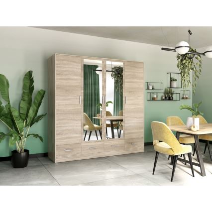 Kleiderschrank mit Spiegel SANNA 200x215 cm Eiche Sonoma