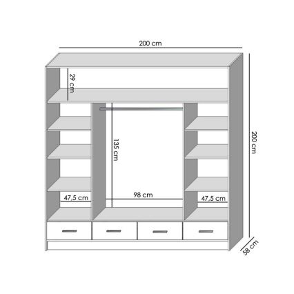 Kleiderschrank mit Spiegel SANNA 200x215 cm weiß