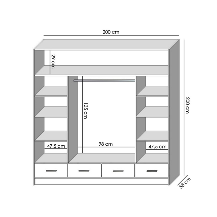 Kleiderschrank mit Spiegel SANNA 200x215 cm weiß
